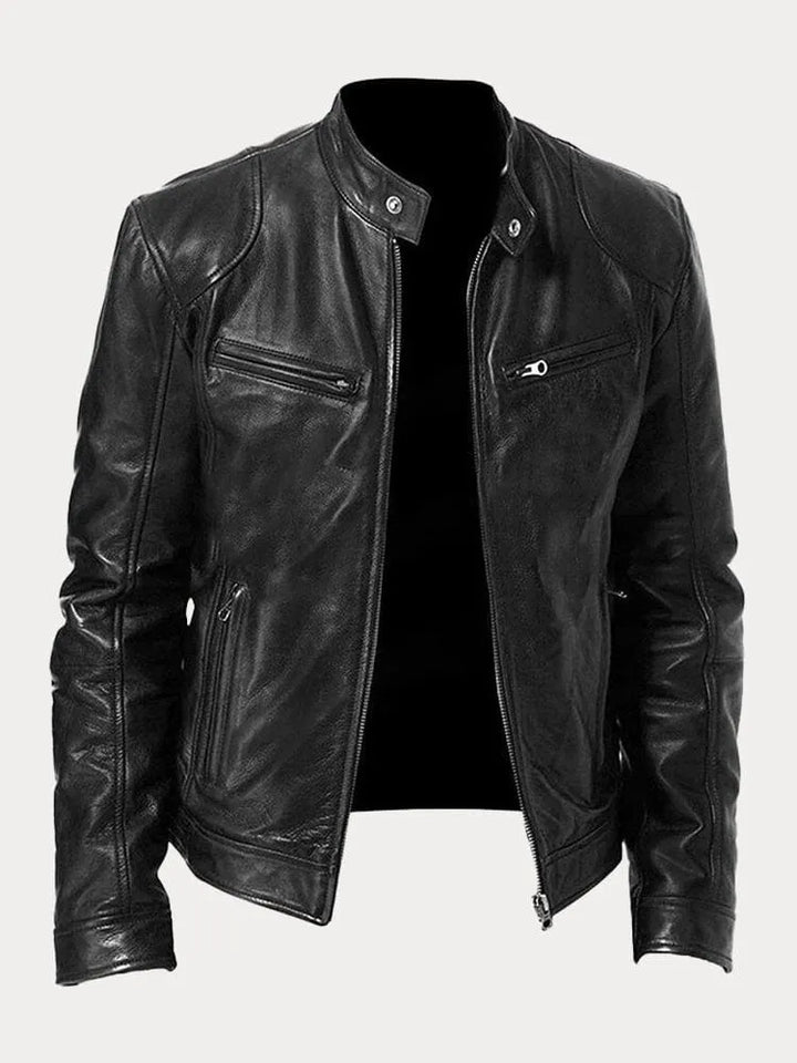 Blusão de Pele Elegante Moderno para Homem com Fecho Frontal