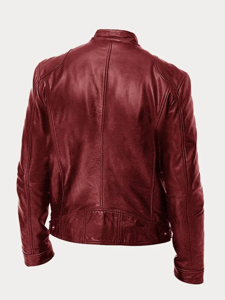Blusão de Pele Elegante Moderno para Homem com Fecho Frontal