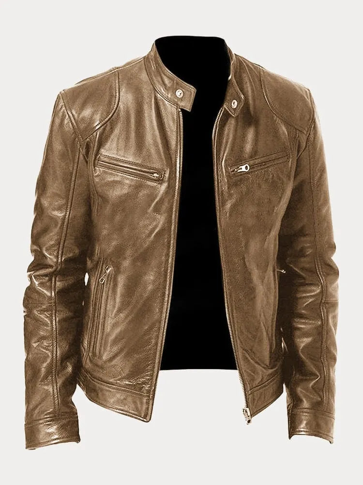 Blusão de Pele Elegante Moderno para Homem com Fecho Frontal
