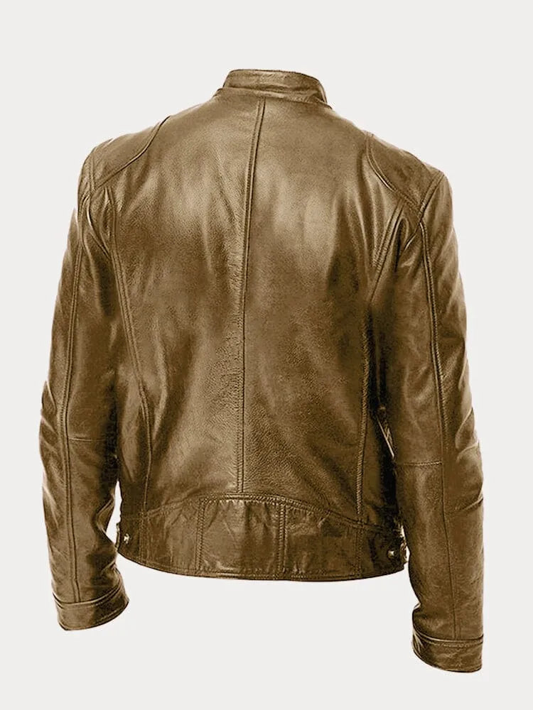 Blusão de Pele Elegante Moderno para Homem com Fecho Frontal