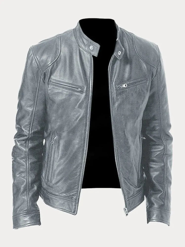 Blusão de Pele Elegante Moderno para Homem com Fecho Frontal