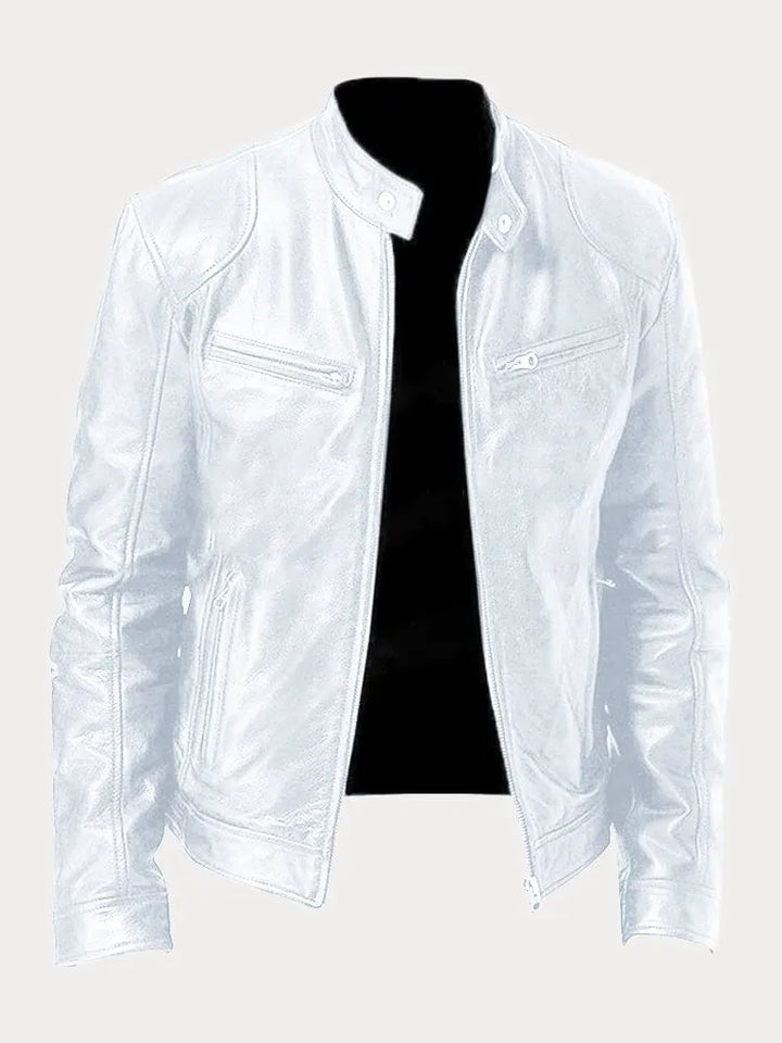 Blusão de Pele Elegante Moderno para Homem com Fecho Frontal