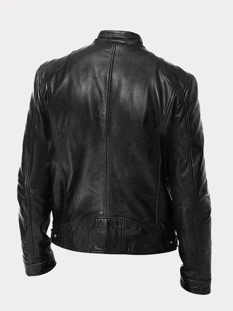Blusão de Pele Elegante Moderno para Homem com Fecho Frontal