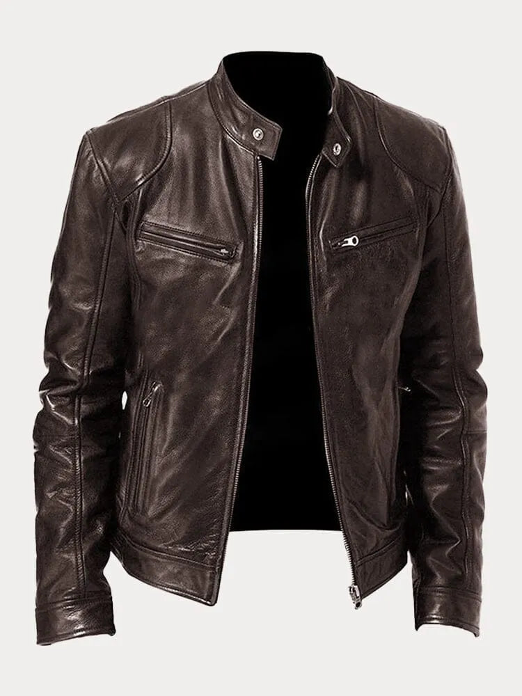 Blusão de Pele Elegante Moderno para Homem com Fecho Frontal