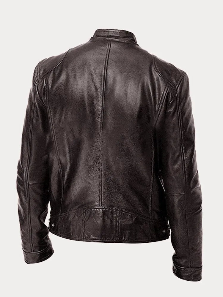 Blusão de Pele Elegante Moderno para Homem com Fecho Frontal