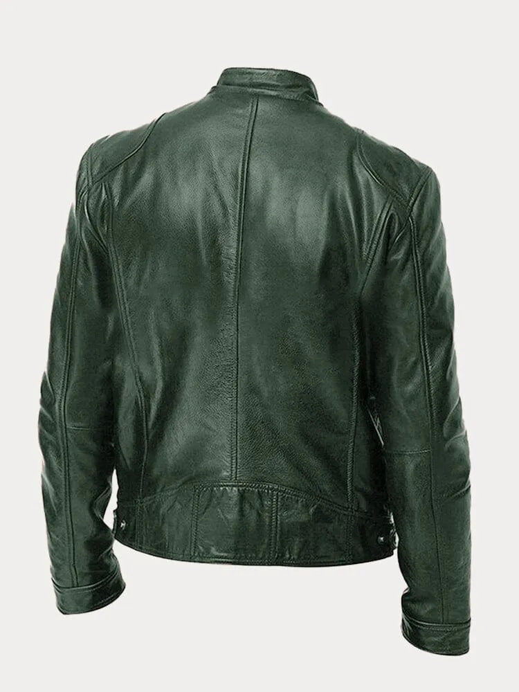 Blusão de Pele Elegante Moderno para Homem com Fecho Frontal