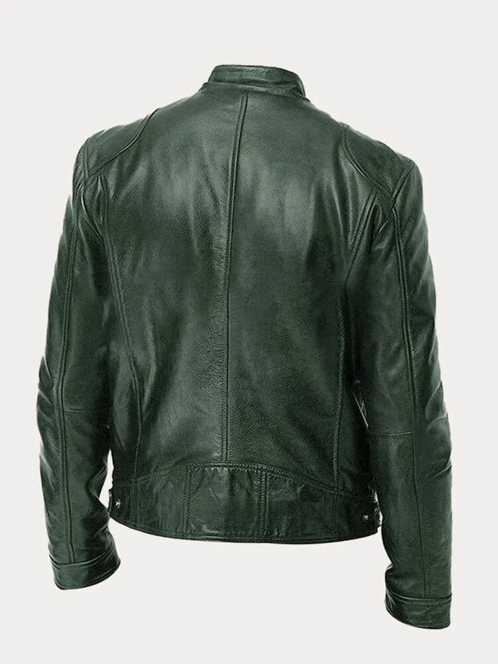 Blusão de Pele Elegante Moderno para Homem com Fecho Frontal