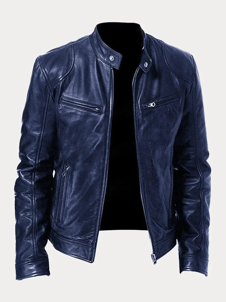 Blusão de Pele Elegante Moderno para Homem com Fecho Frontal