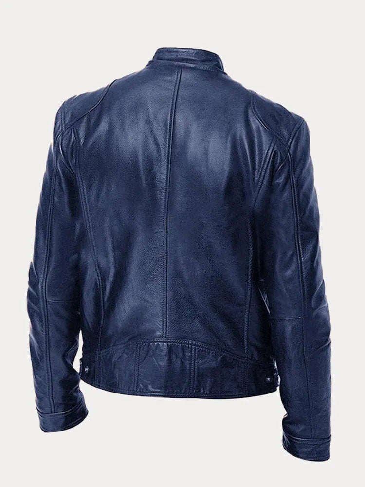 Blusão de Pele Elegante Moderno para Homem com Fecho Frontal
