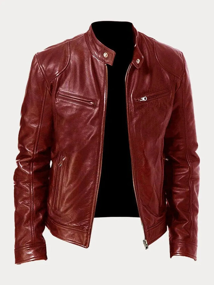 Blusão de Pele Elegante Moderno para Homem com Fecho Frontal