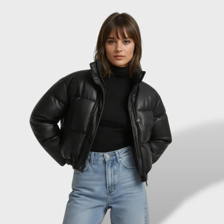 Blusão de Inverno Curto Moderno para Mulher com Fecho Frontal