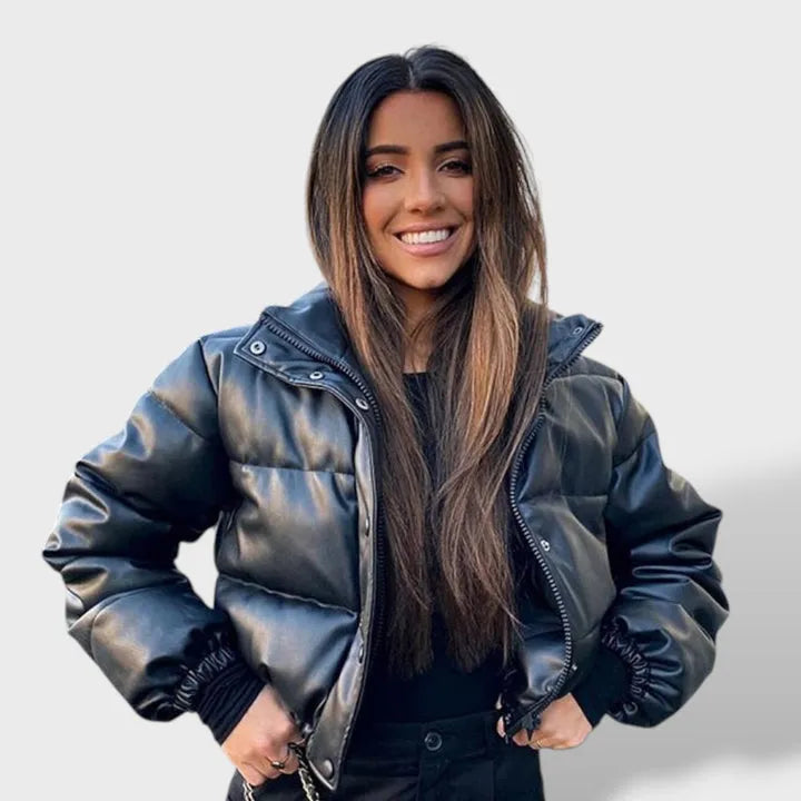 Blusão de Inverno Curto Moderno para Mulher com Fecho Frontal
