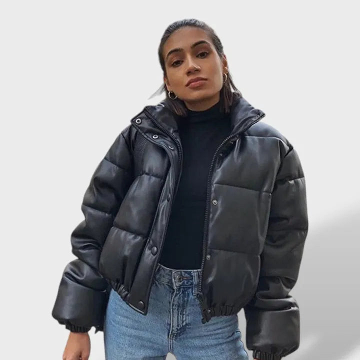 Blusão de Inverno Curto Moderno para Mulher com Fecho Frontal