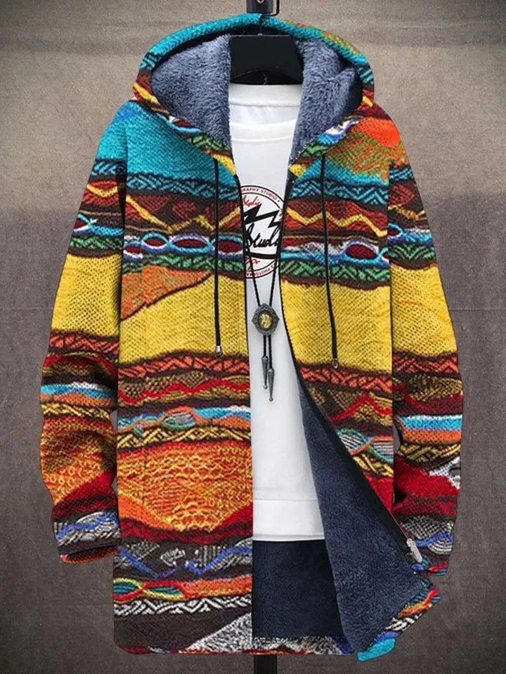 Casaco Colorido Comprido para Mulher com Capuz