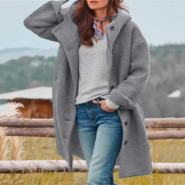 Casaco de Inverno Comprido Elegante para Mulher com Botões