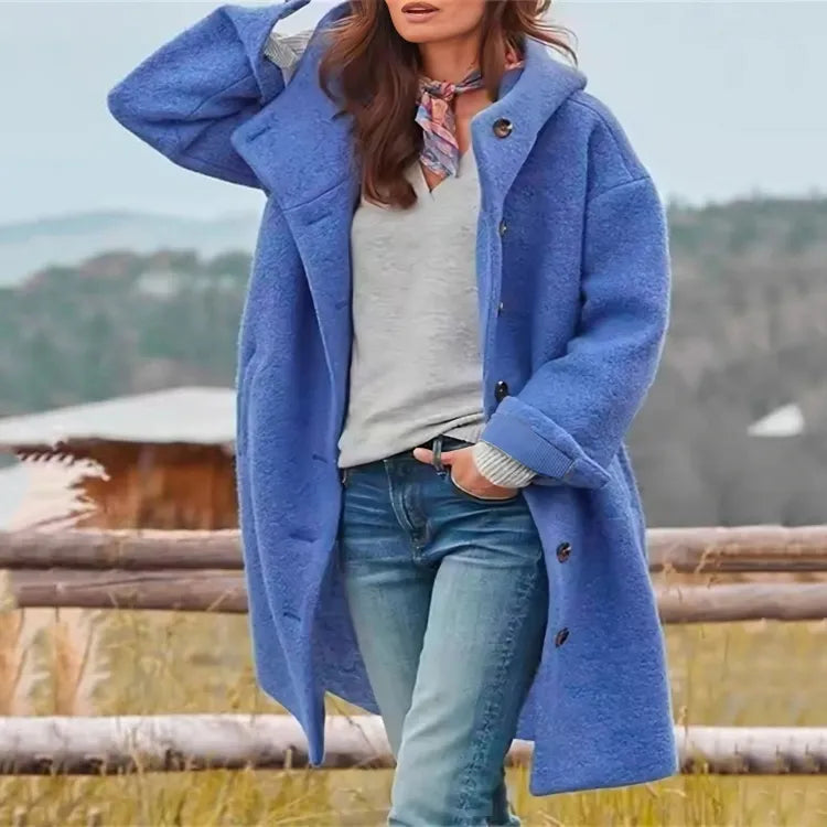 Casaco de Inverno Comprido Elegante para Mulher com Botões