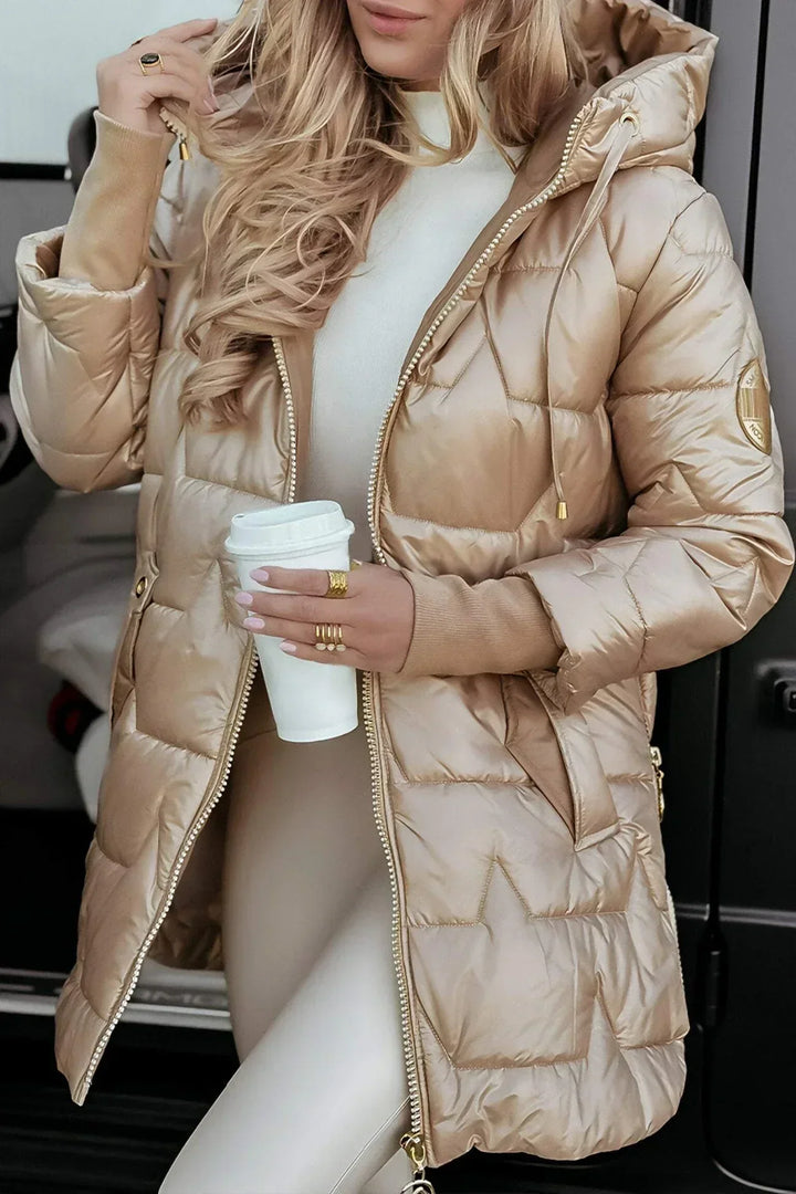 Casaco de Inverno Elegante Comprido para Mulher com Capuz