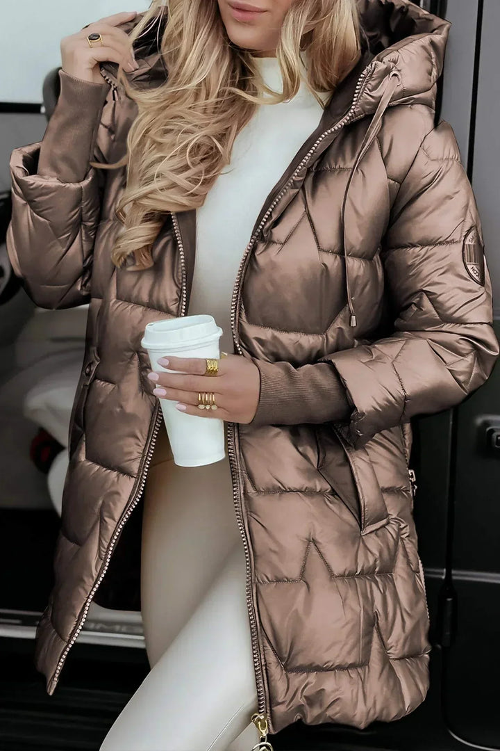Casaco de Inverno Elegante Comprido para Mulher com Capuz
