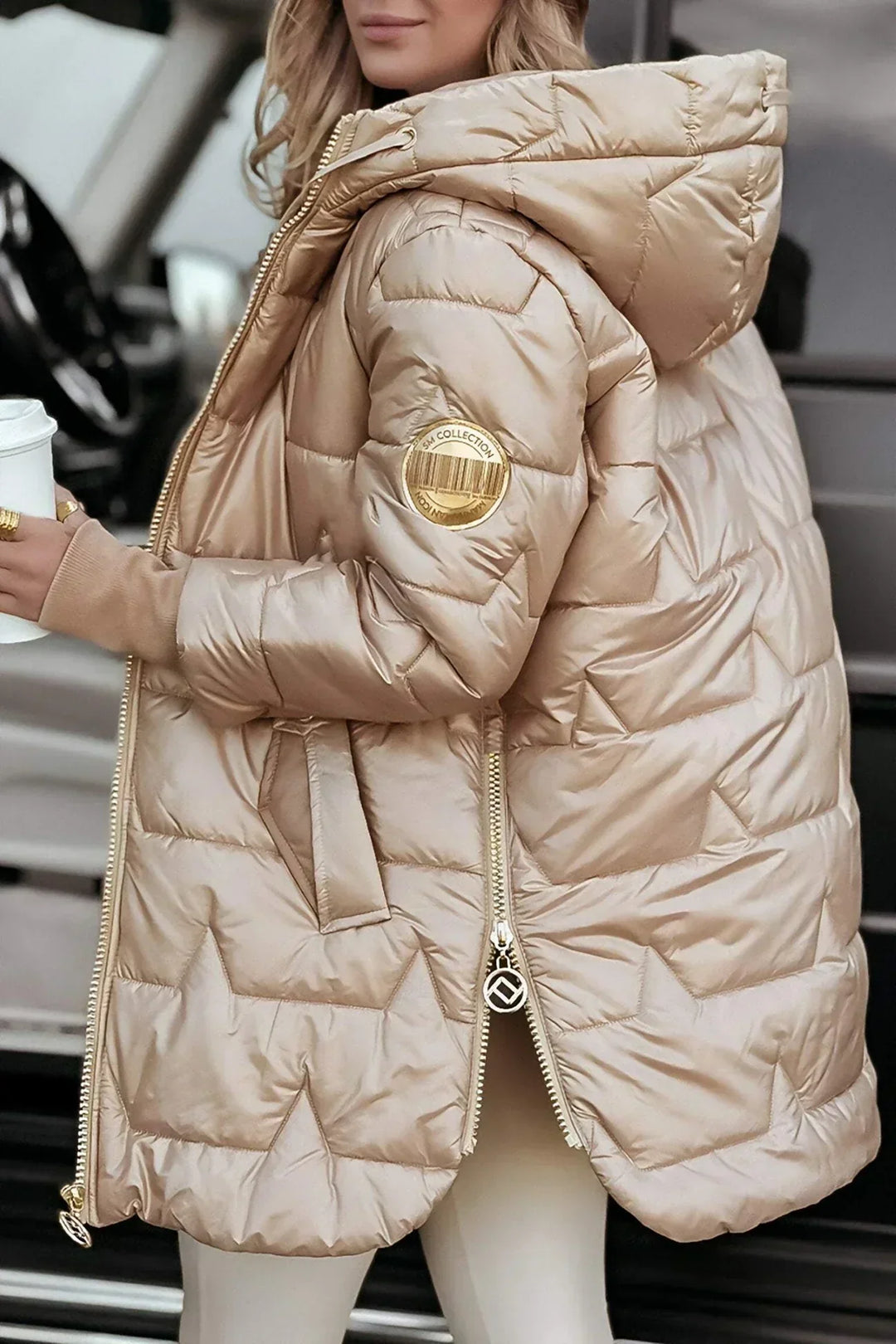 Casaco de Inverno Elegante Comprido para Mulher com Capuz