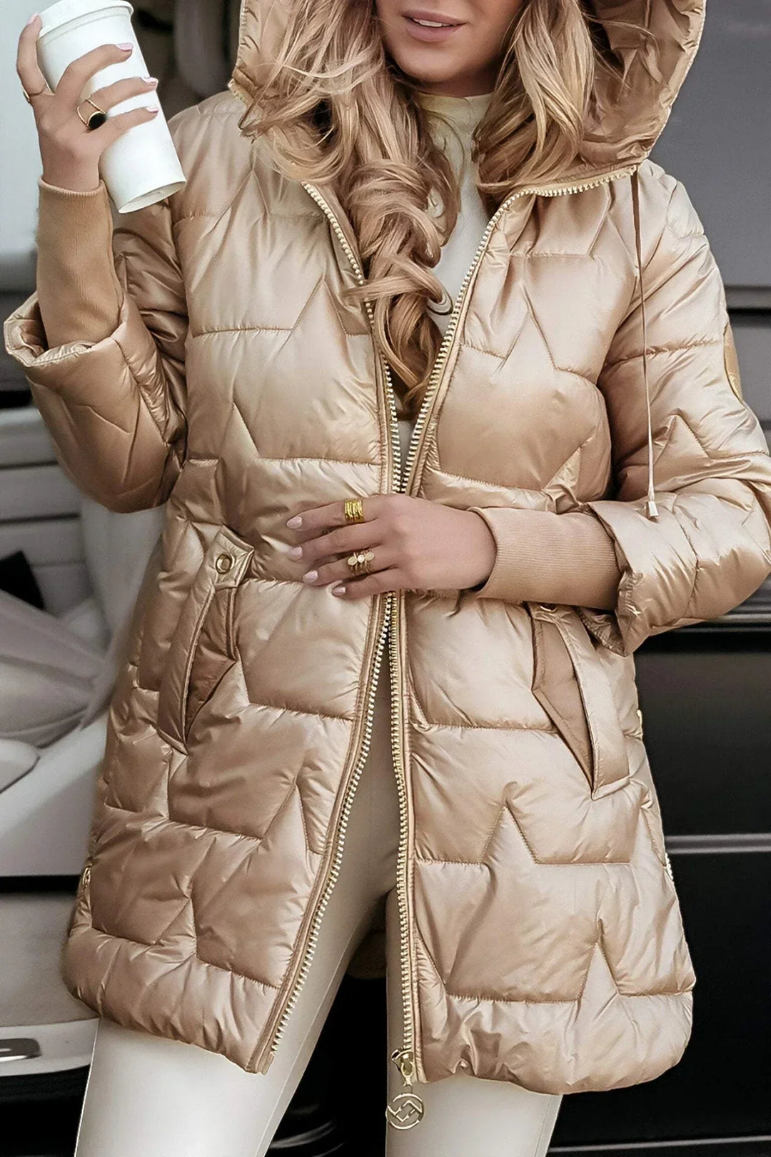 Casaco de Inverno Elegante Comprido para Mulher com Capuz