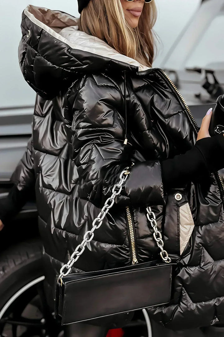 Casaco de Inverno Elegante Comprido para Mulher com Capuz