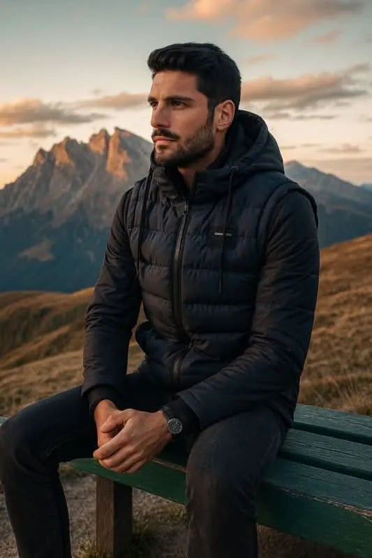 Colete Acolchoado de Inverno para Homem com Capuz e Bolsos