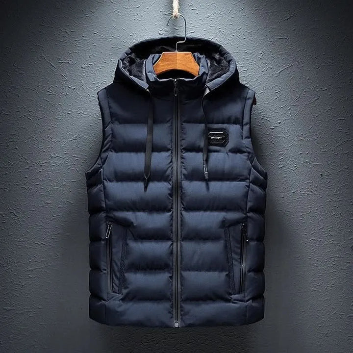 Colete Acolchoado de Inverno para Homem com Capuz e Bolsos