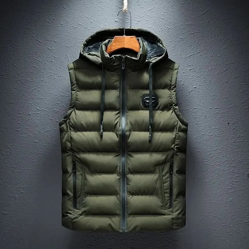 Colete Acolchoado de Inverno para Homem com Capuz e Bolsos